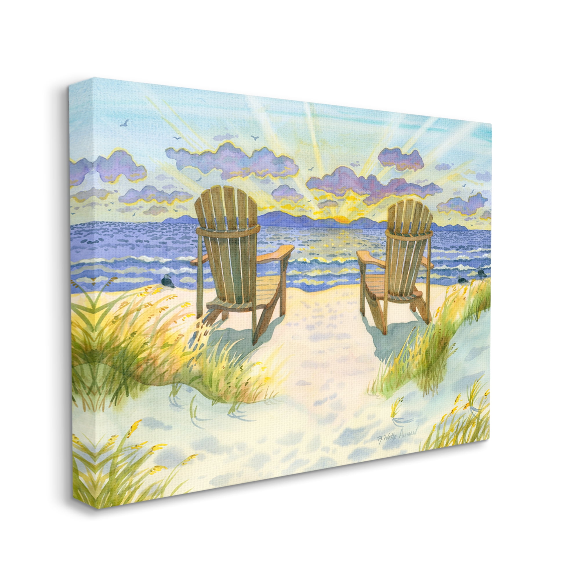 Stupell Industries Nautical Beach Chairs View Nature Painting Gallery Wrapped Canvas Print Wall Art, 40 x 30