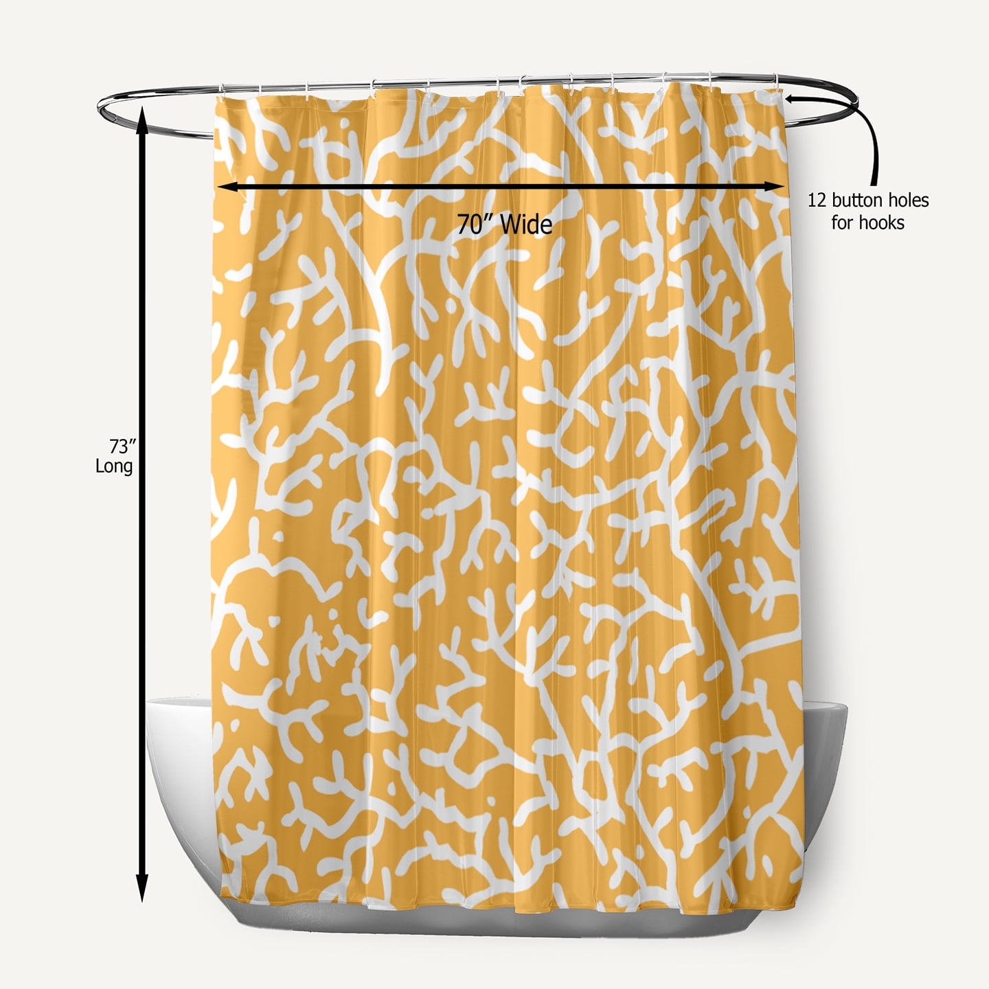 Simply Daisy 70" W x 73" L Seaweed Polyester Shower Curtain, Egg Yolk Yellow [1 Ct]