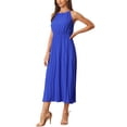 thumbnail image 4 of INSPIRE CHIC Women’s Casual Sleeveless Halter Neck Belted&nbsp;A-Line Cocktail Pleated Dress, 4 of 5