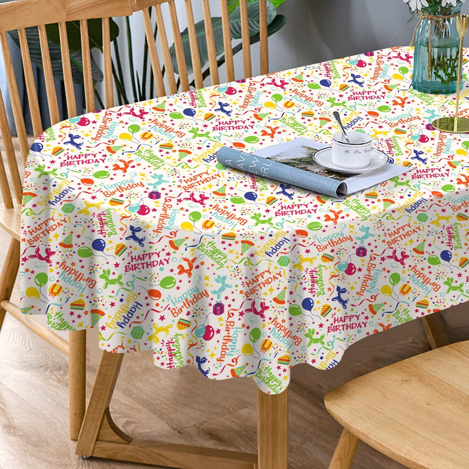 SOVCFOE Polyester Oval 60 x 84 Inch Washable Reusable Waterproof Table