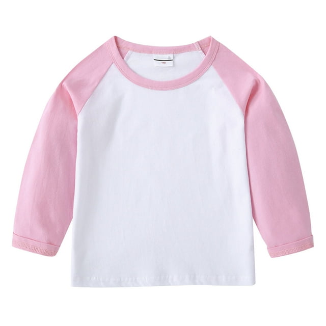 MIASHUI T-Shirts à Manches Longues pour Filles Hauts pour Garçons Col Rond T-Shirts Basiques, Rose, 3-4 Ans