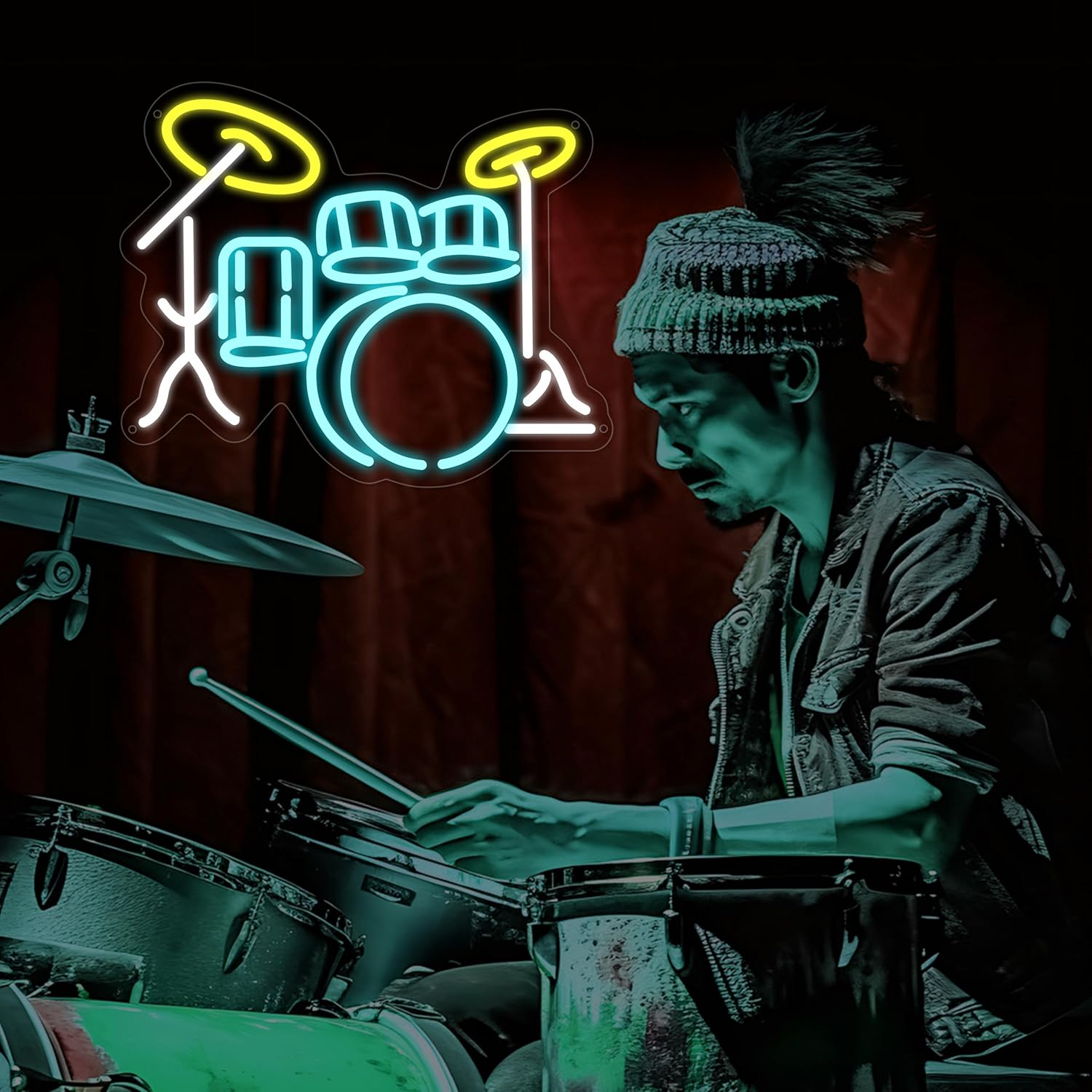 Drum set Neon Sign for Wall Decor,Kids USB Powered Drum set Led Sign, Reusable Drum set Light Up Sign for Boys and Girls, Light Up Sign for Bedroom and Livingroom
