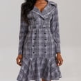 thumbnail image 2 of Vestido de mujer estilo urbano, de manga larga, con estampado de cuadros y doble botonadura y solapa estilo europeo y americano, 2 of 6