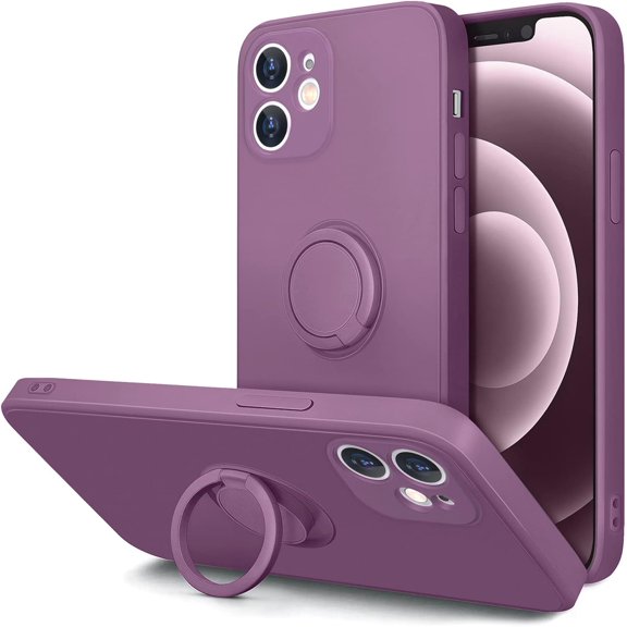 Case for iPhone 12 Case with Ring Stand [360° Rotatable Ring Holder Magnetic Kickstand] [Soft Microfiber Lining] Shockproof Rubber Protective Phone Cases Cover for Women Girls, Lilac Purple