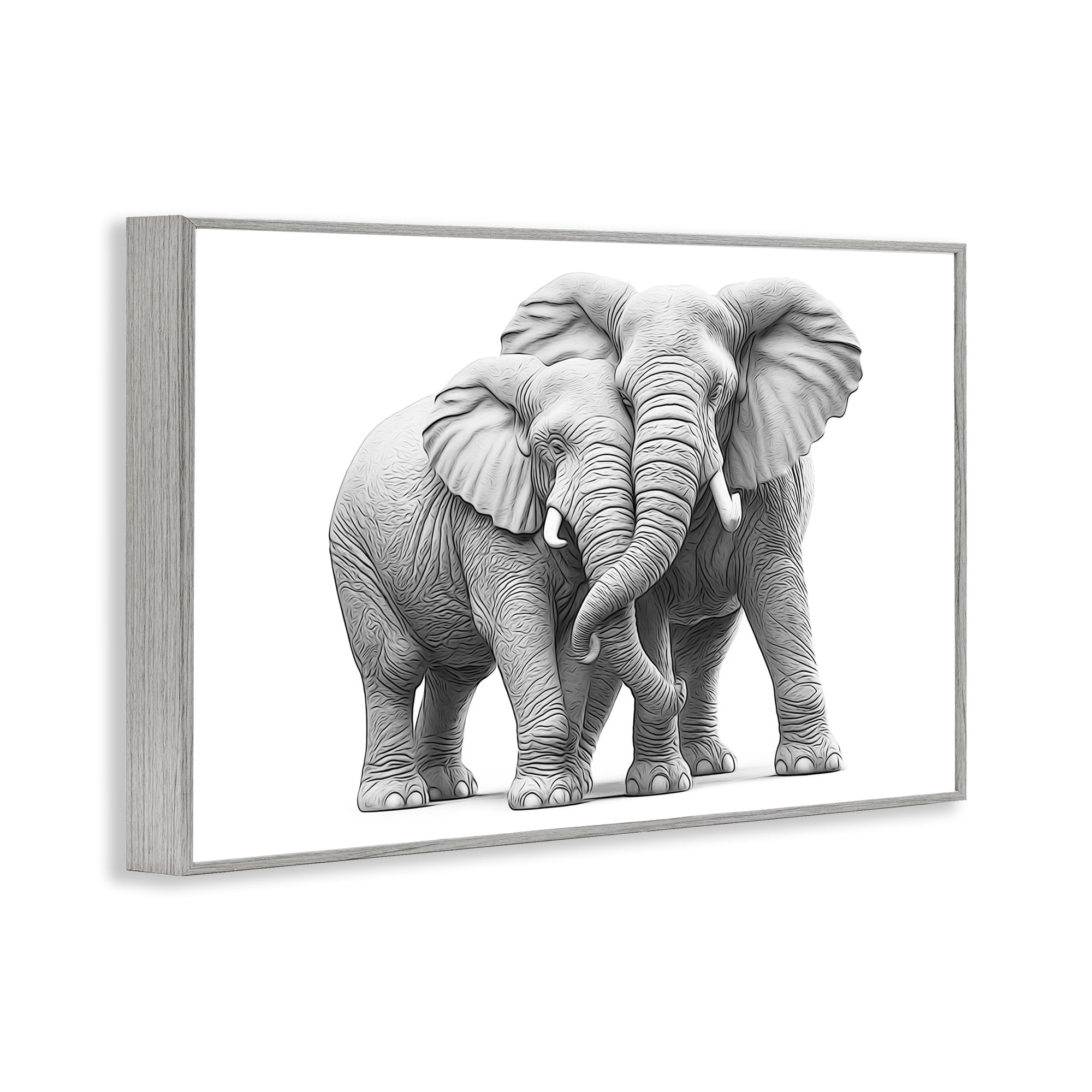 Stupell Industries Hugging Elephant Pair Animals & Insects Painting Gray Framed Art Print Wall Art, 24 x 16