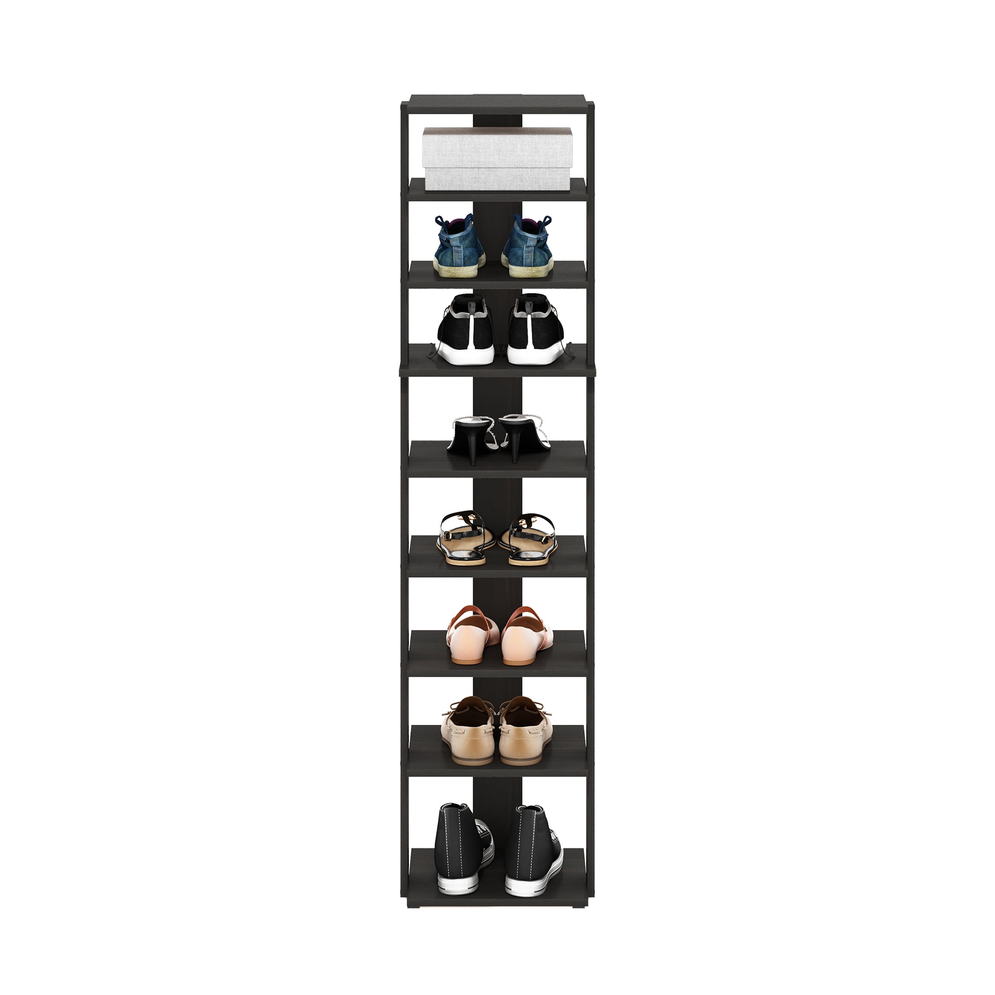 Furinno Compact 9-Tier Vertical Space Saving Free Standing Shoe Tower, Shoe Rack for Closet Entryway, Espresso
