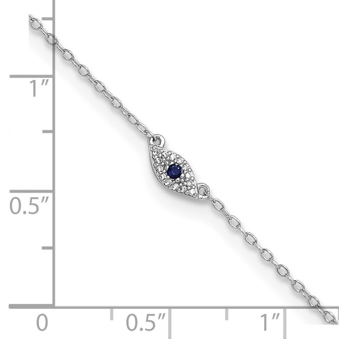 925 Sterling Silver Rhodium Plated Polished Blue and White Cubic Zirconia Eye Anklet 10 Inch 3.6mm Wide Anklet for Women