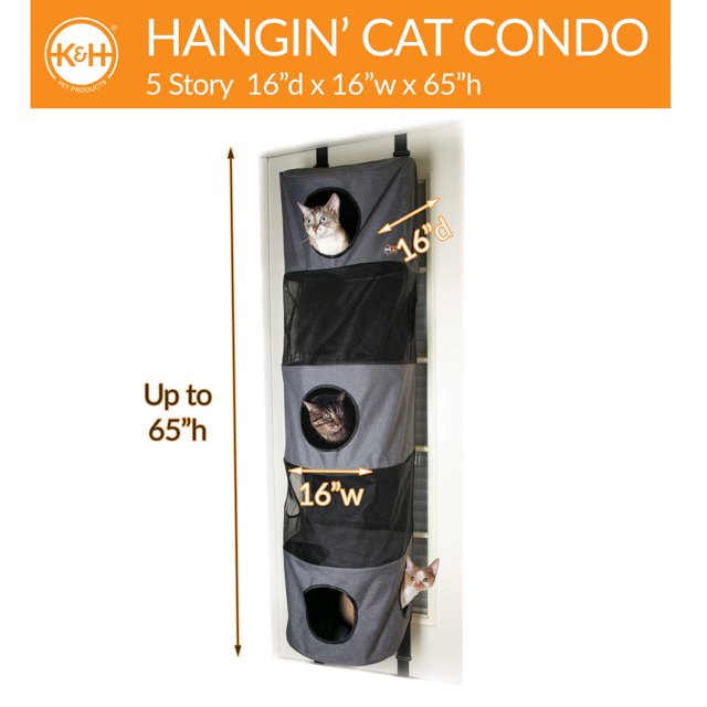 K&H PET PRODUCTS 100542342 Gray K&H PET PRODUCTS HANGIN' CAT CONDO 5 STORY HIGH RISE GRAY 16 X 16 X 65