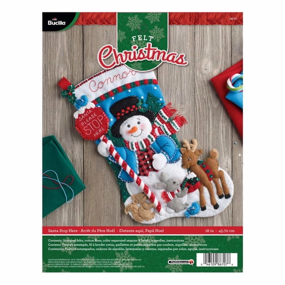 Bucilla Felt Stocking Kit, Santa Stops Here, 18 in, Multicolor, Felt