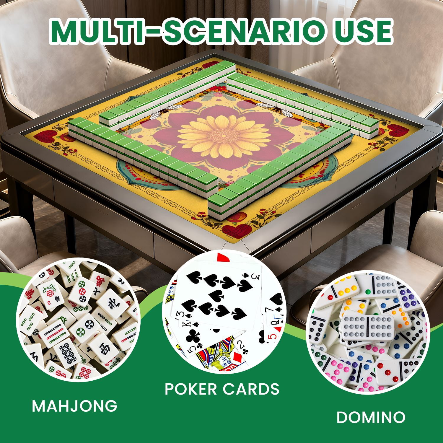 Mahjong Mat 31.5" x 31.5" Floral Mandala Bees Hearts Warm Red Yellow Decorative Non-Slip Noise Reduction American Mahjong Tiles Table Cover for Dominoes Poker Card Board Games Gift