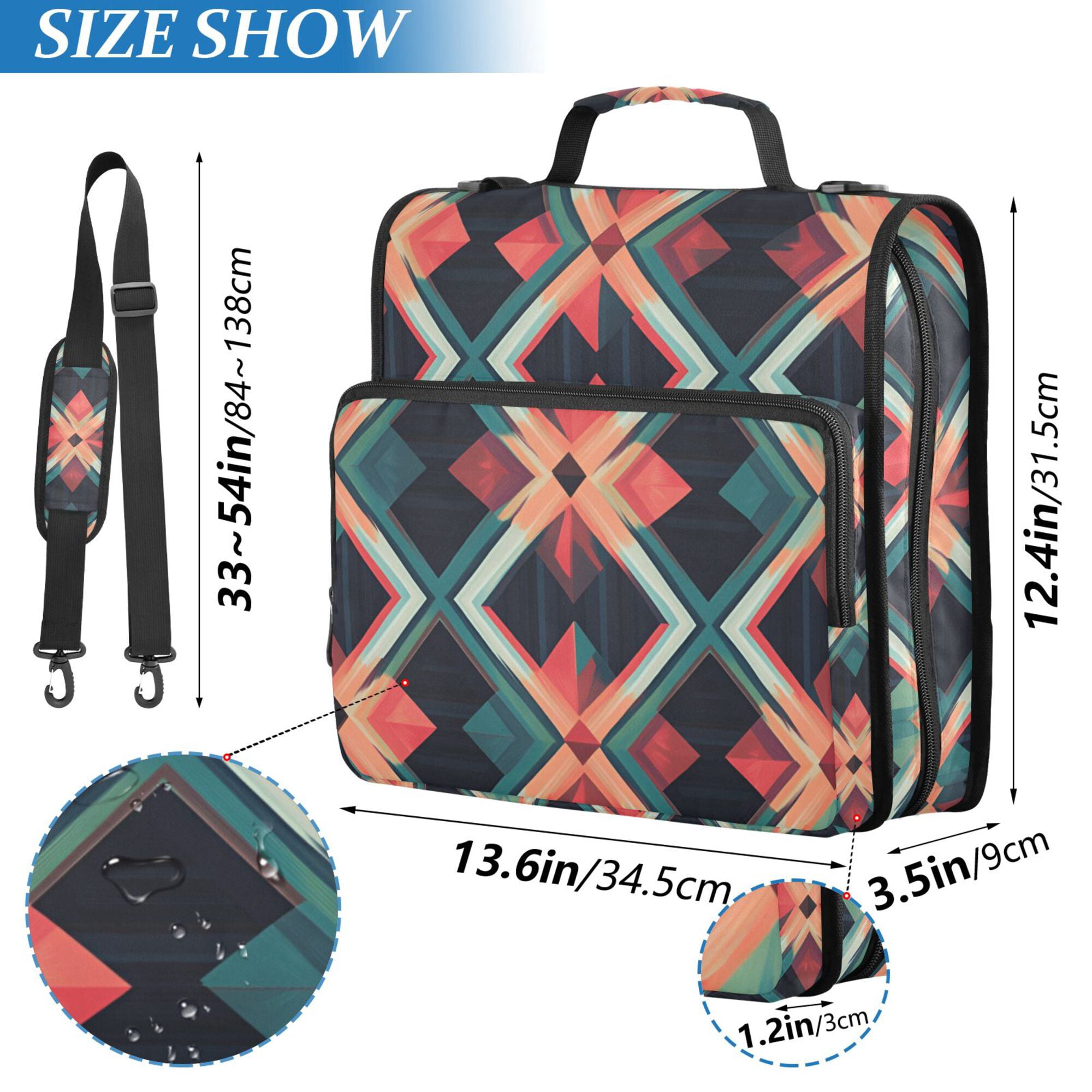 FORMRS Zipper Binder with Shoulder Strap 2-inch Ring 500 Sheet Capacity File Bag, Green Abstract