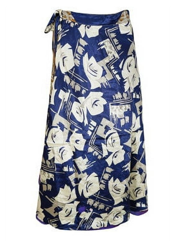 Mogul Womens Long Wrap Skirt, Floral Blue Skirts One size