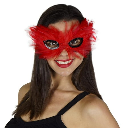 Zucker™ Rooster Hackle Feather Mask - Red- Black
