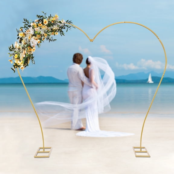 Gold Wedding Arch Rack Heart-shaped Flower Stand Metal Party Backdrop Rack