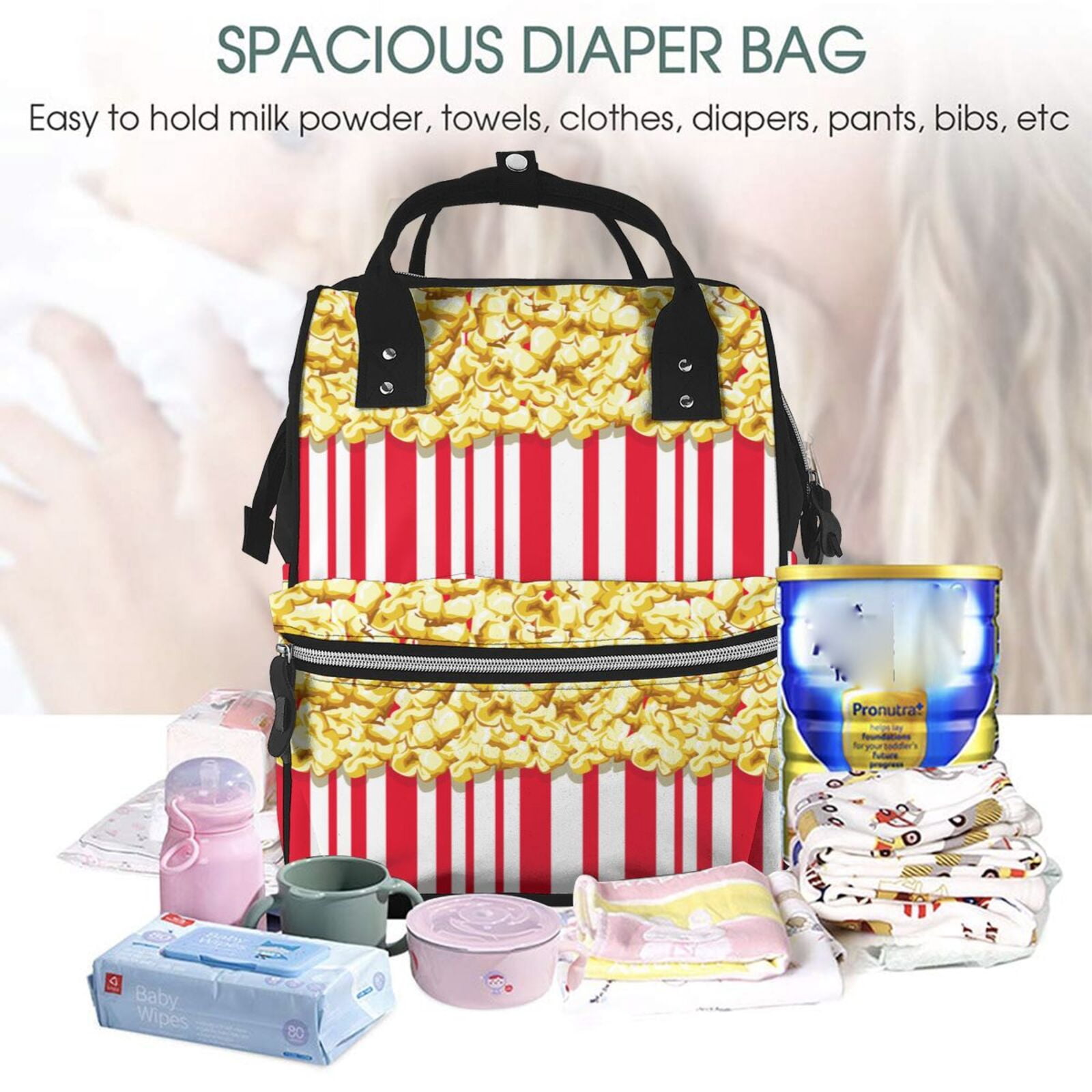 Ratiio Popcorn Mummy Backpack - Waterproof Twill Canvas, Large Capacity Diaper Bag with Multiple Pockets and Adjustable Straps