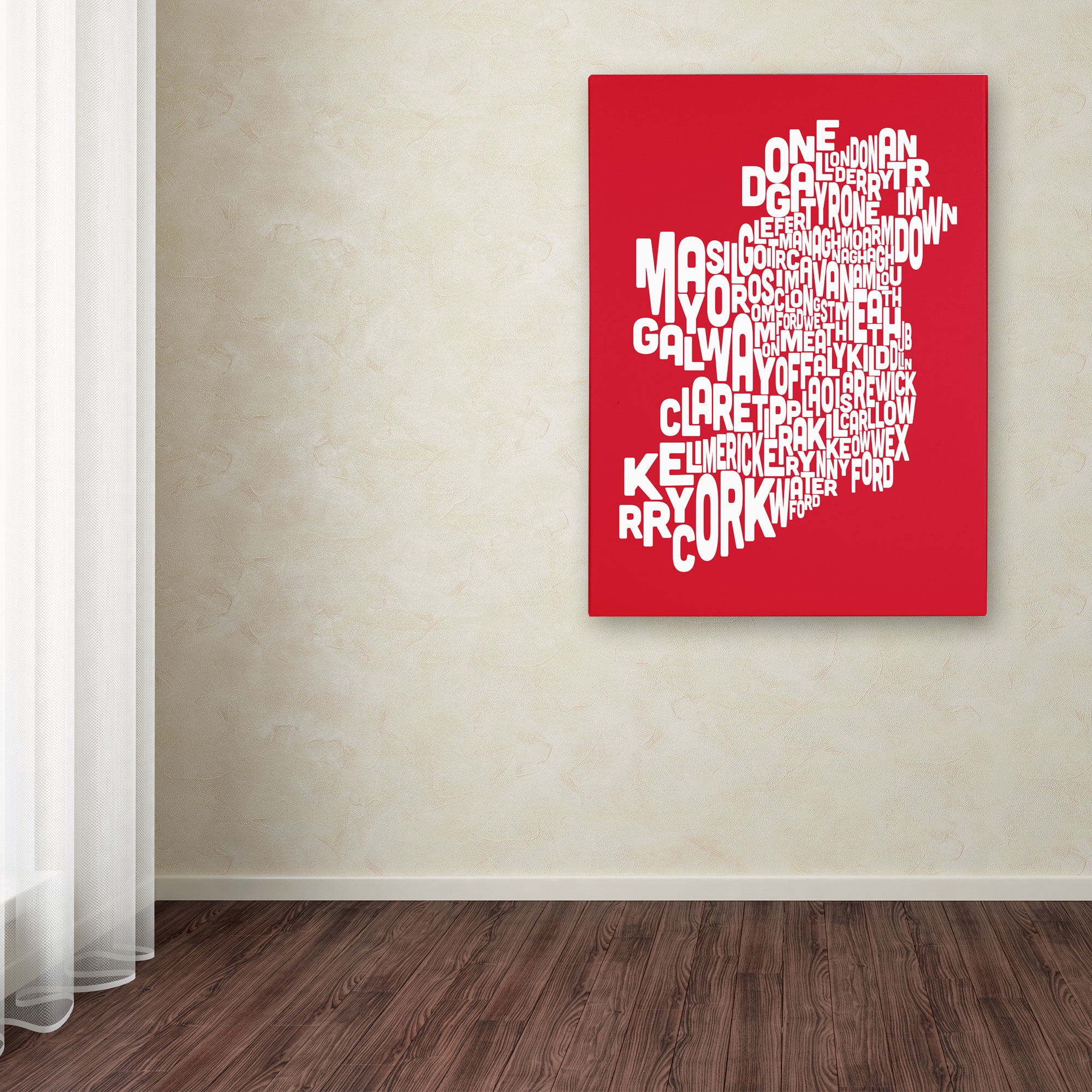 Trademark Art 'RED-Ireland Text Map' Canvas Art by Michael Tompsett