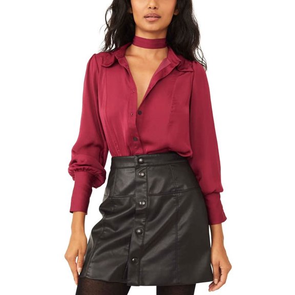 Free People Women's Lala Tie-Detail Blouse Off Beat, Large