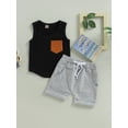 thumbnail image 2 of xiaxaixu Vêtements pour Garçons, Débardeur Sans Manches à Col Rond avec Poche Poitrine + Pantalon Court à Cordon, 2 of 7