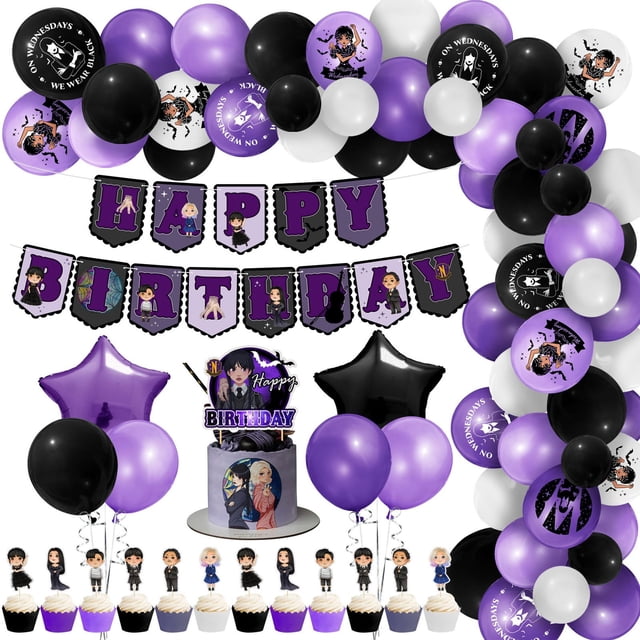 Globos decorativos para cumpleaños alusivos a Merlina