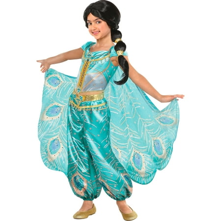 Party City Aladdin Jasmine Whole New World Costume for Children, Features a Peacock Jumpsuit with a