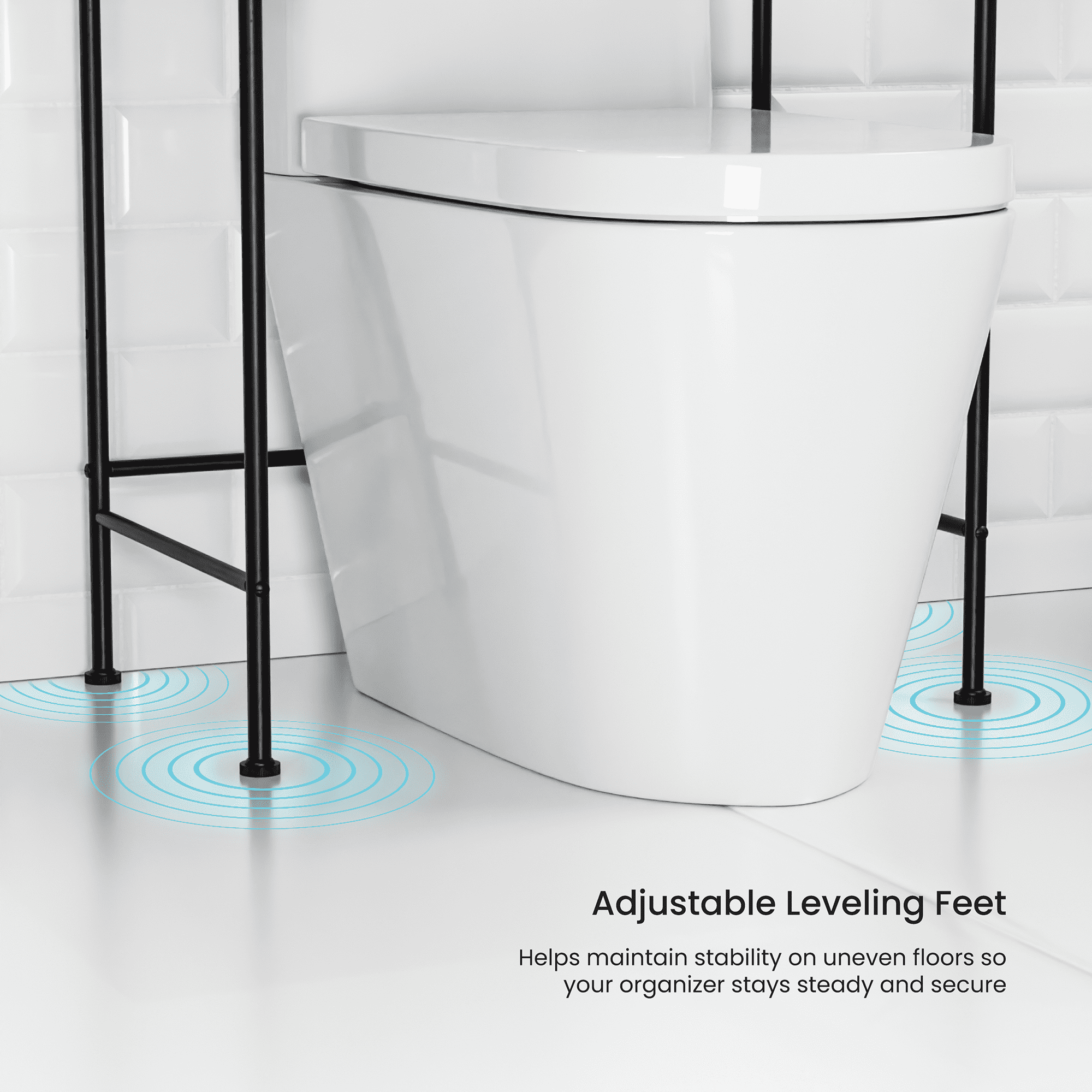 Home Zone Living 3-Tier Over the Toilet Bathroom Storage Organizer with Wide Stabilizing Base, Matte Black