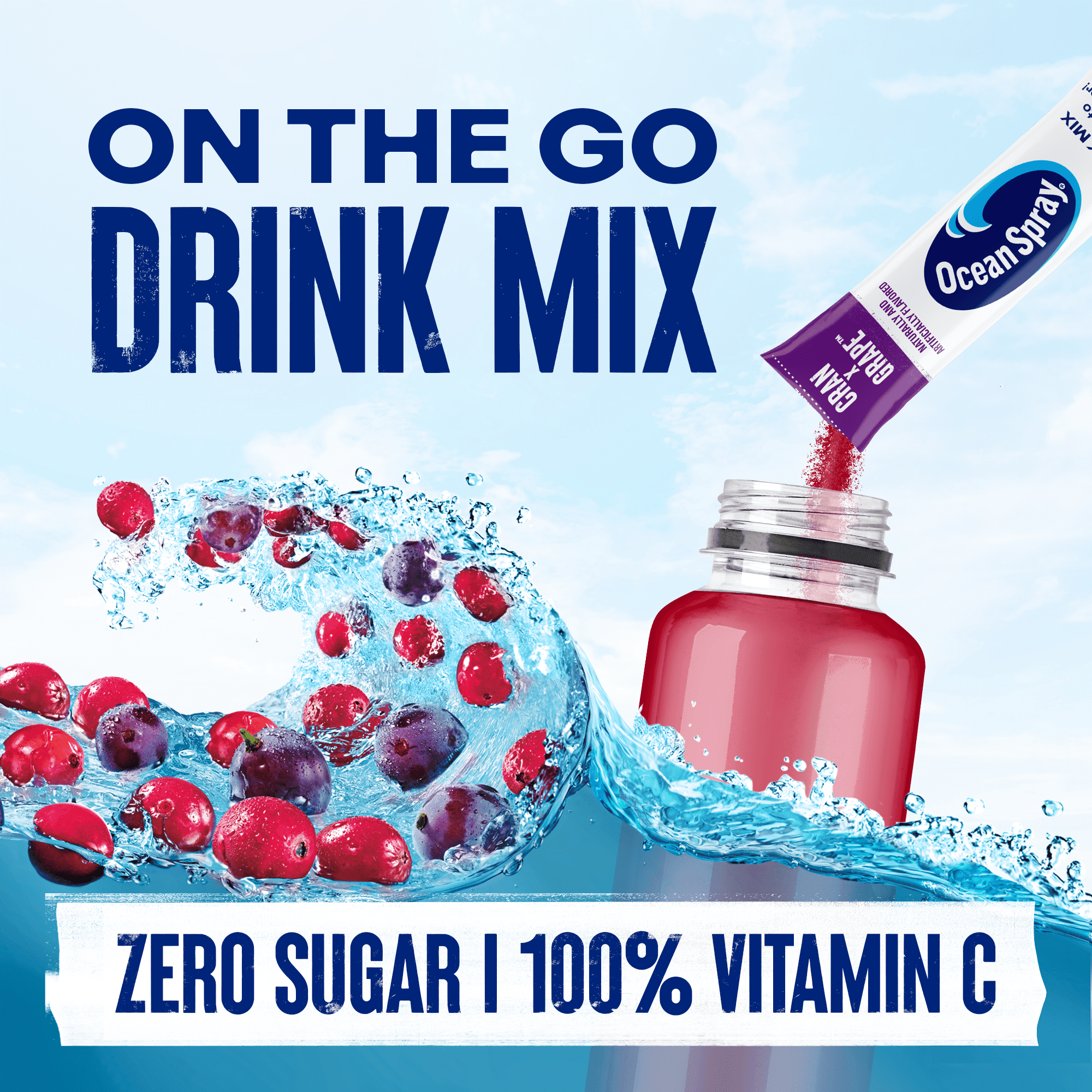Ocean Spray On-The-Go Powdered Drink Mix, Cranberry Grape, Zero Sugar, 10 Count pack of 2