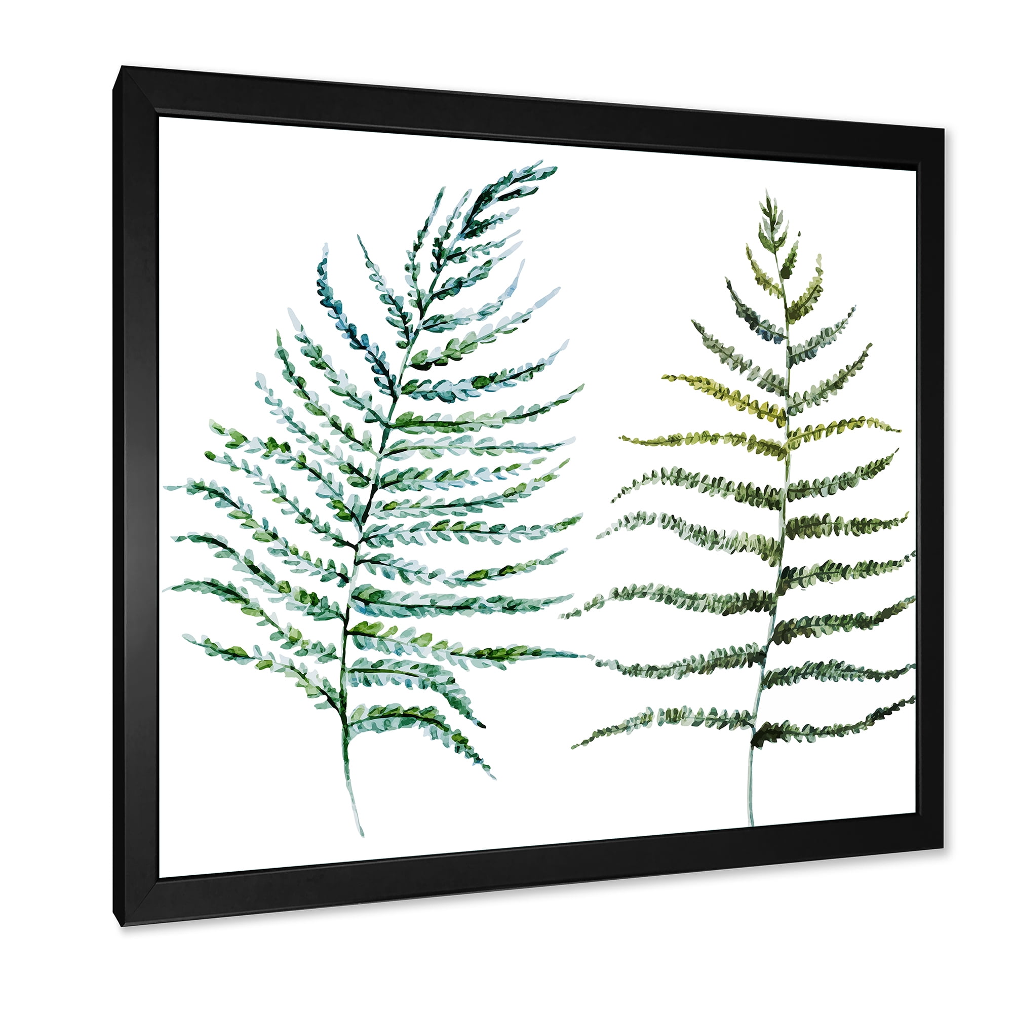 Designart 'Two Fern Leaves On White' Farmhouse Framed Art Print