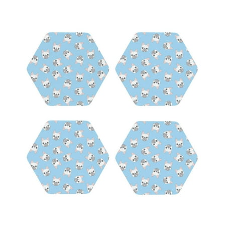 

Drink Coasters Set of 4 Blue Cute French Bulldog Leather Coasters for Coffee Table Protector Heat Resistant Cute Coasters for Home Decor Housewarming Gifts Bar Kitchen 4 Inch Hexagon