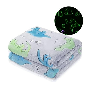 Glow in The Dark Blanket Dinosaur Gifts for Kids Boys Cozy Flannel Throw 60x50 Inch