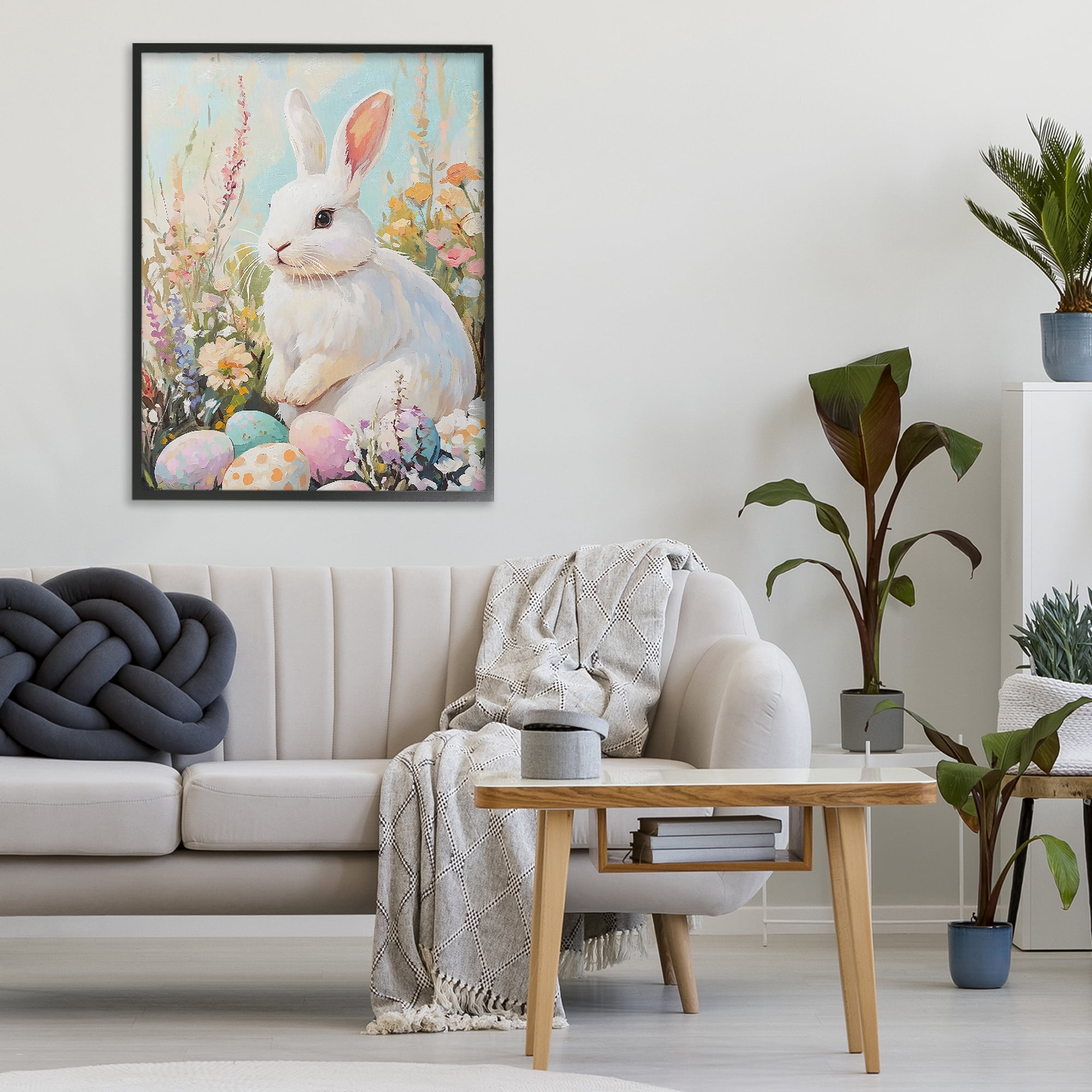Stupell Industries White Easter Bunny in Wildflowers Black Framed Giclee Art, design by The Prints Vibe