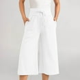 thumbnail image 2 of Riforla Capri Pants for Women Casual Summer Wide Leg Pants Stretch Palazzo Pants with Pockets Capris Womens Summer Pants White S, 2 of 7