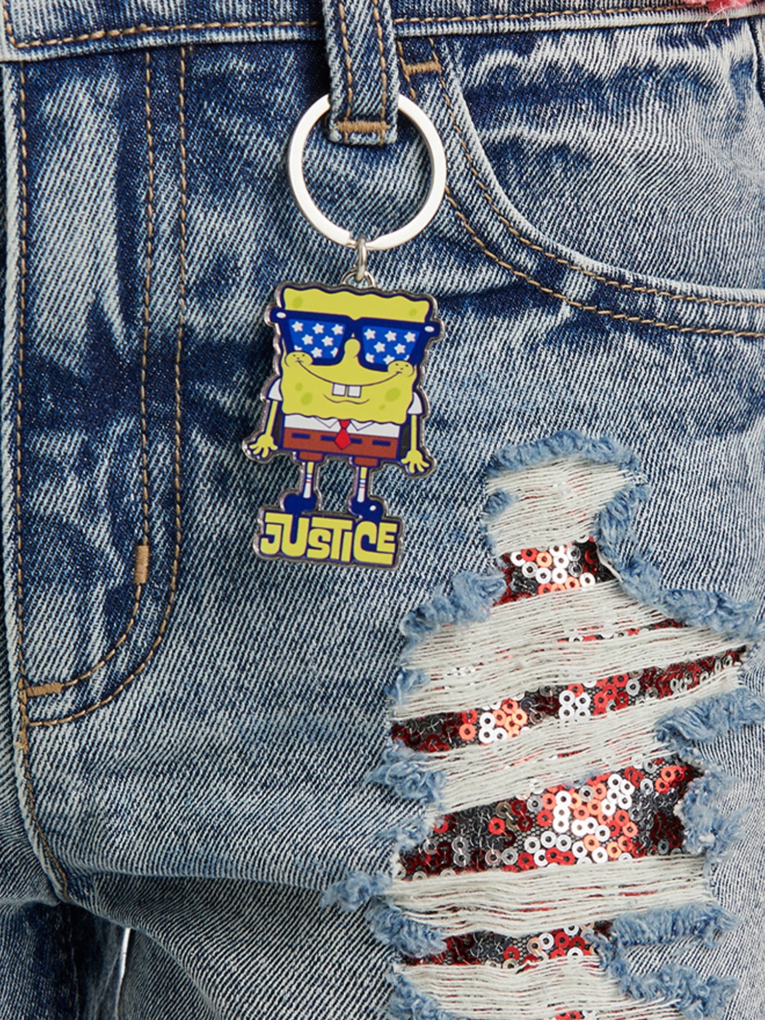 SpongeBob X Justice Girls Sequin Denim Short, Sizes 6-18, Slim & Plus