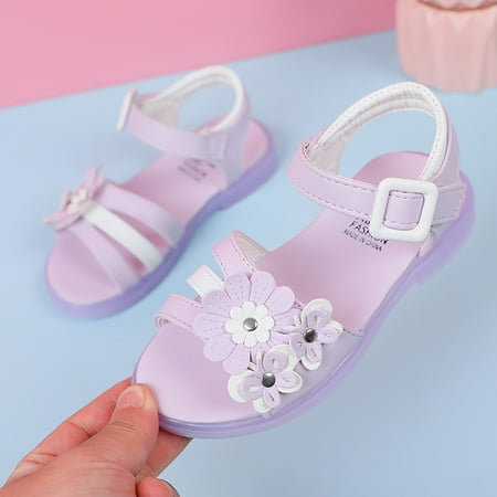 

Aayomet Girls Sandals Princess Shoes Bow Knot Children Open Toe Soft Sole Broken Flower Girls Shoes Toddler Water Sandals Purple 26