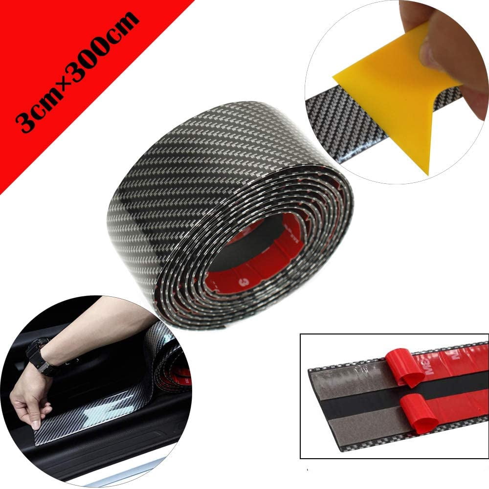 Film Protection Seuil Voiture Fibre Carbone - 5cm X 3m Noir - Adhésif 3M Anti-rayures