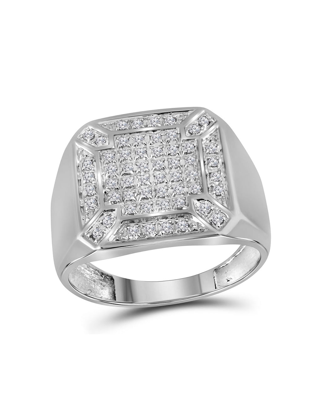 10kt White Gold Mens Round Diamond Square Cluster Brushed Ring 1/8 Cttw 