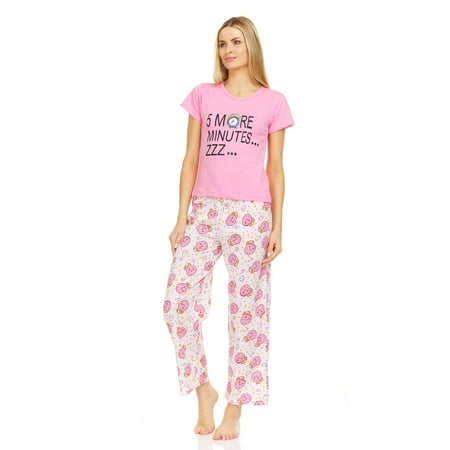 

Lati Fashion Women Pants Pajamas set 100% Cotton Short Sleeve Female Pajamas Set Pink Size x-Large
