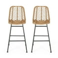 thumbnail image 3 of Wicker Bar Stools Outdoor Rattan Barstools Patio Bar Stool Set,&nbsp;2-Pack Faux Rattan Woven Seat and Black Iron Frame, Modern Design for Garden Backyard Seating, Light Brown 28.75" Seat Height, 3 of 11