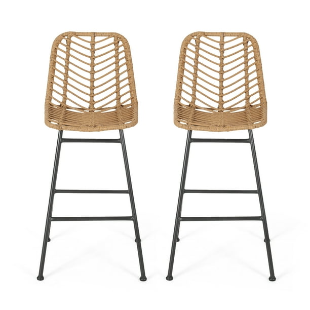 Dimitri Outdoor Wicker Barstools Set Of 2 Light Brown And Black Com Dimitri Outdoor Wicker Barstools Set, All Weather Wicker Bar Stools Outdoor