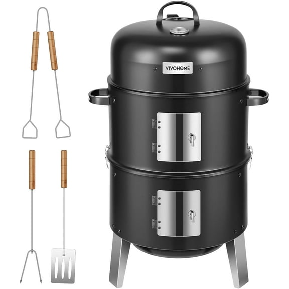 SPECSTAR 3-in-1 Vertical Charcoal Smoker, BBQ Smoker Grill with Built-in Thermometer, Air Vent, and 2 Access Doors, Idea for Parties, Backyard, Barbecues