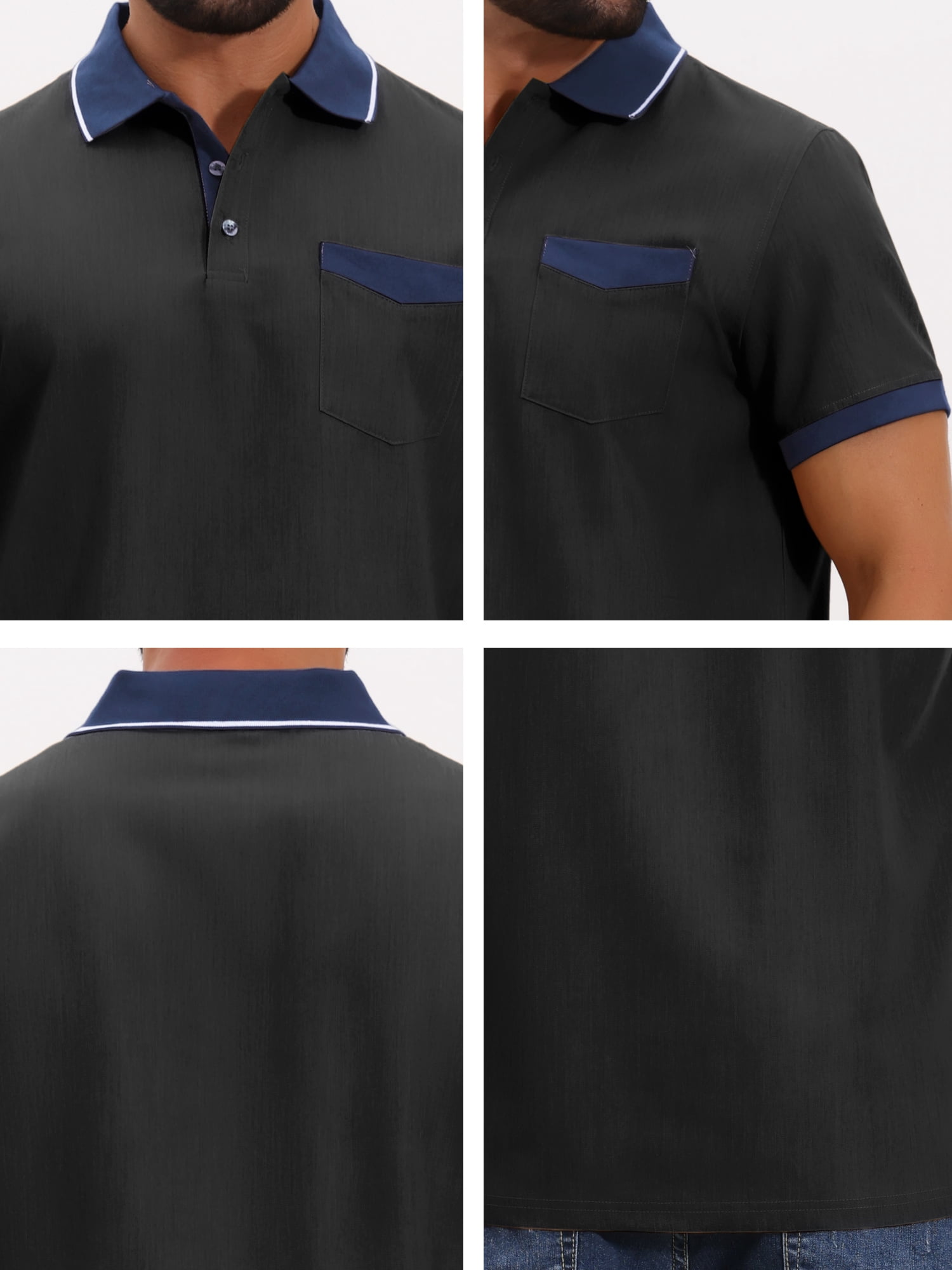 DARING DIVA Men's Short Sleeve Western Retro Stretch Color-Block Polo Shirts L Black