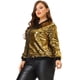 thumbnail image 3 of Chaquetas metálicas de talgrande pamujer Chaquebomber con cremalley lentejuelas brillantes Oro 3X, 3 of 6