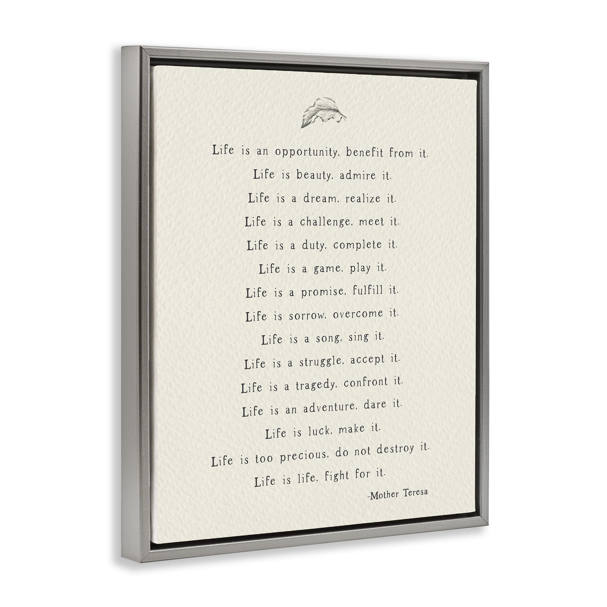 Stupell Industries Uplifting Spiritual Mother Theresa Quote Inspirational Painting Gray Floater Framed Canvas Art Print Wall Art, 25 x 31