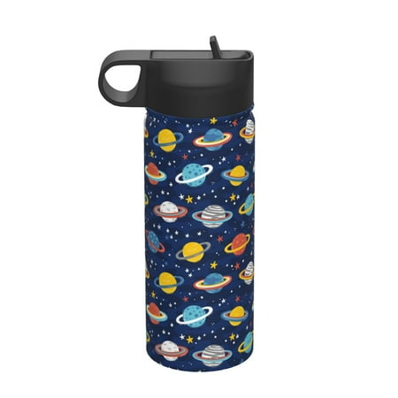 

Salouo Planets And Stars Pattern 18 oz Water Bottle With Straw Stainless Steel Sports Water Cup Flask Wide Mouth Travel Thermal Mug for Home Office Car