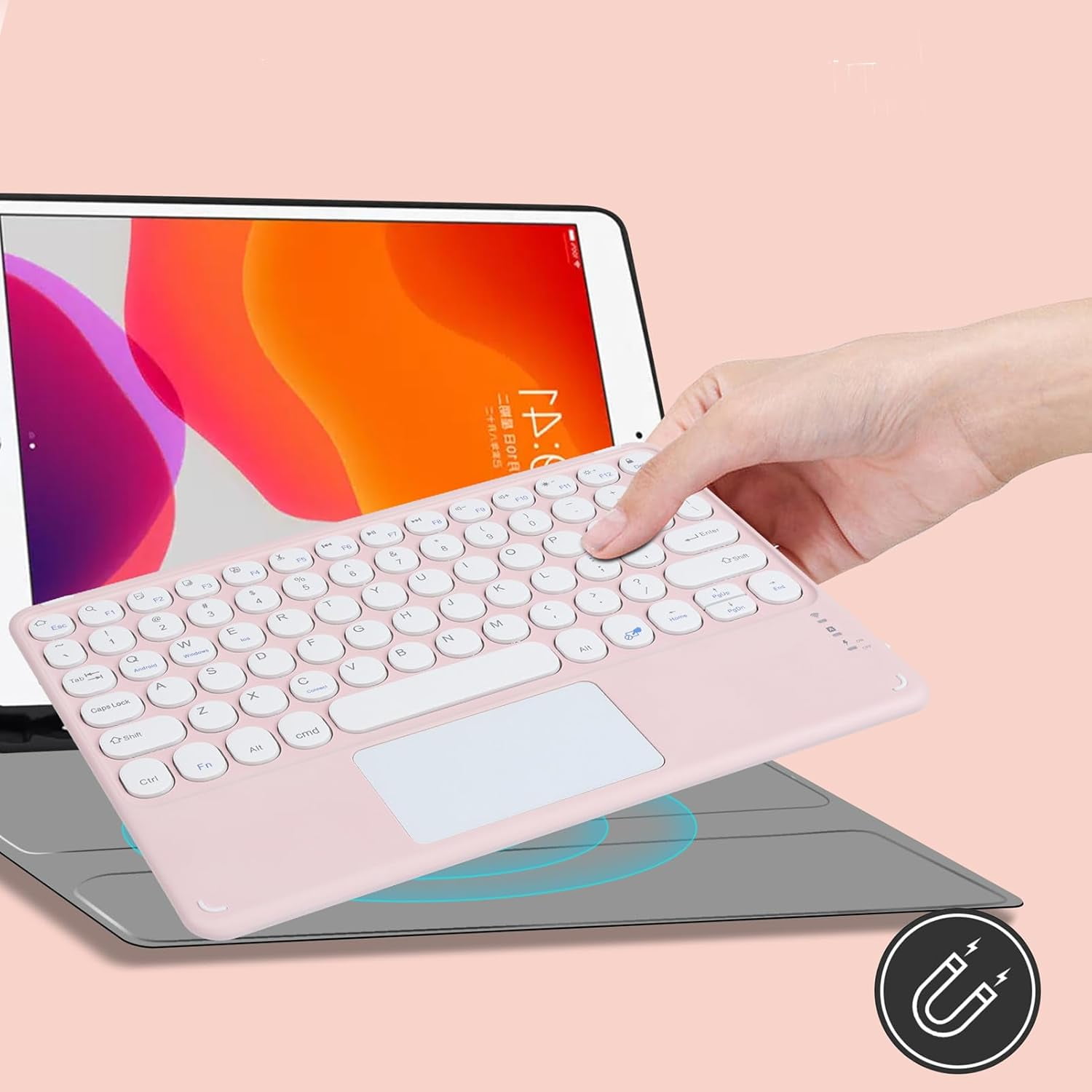 Portable Wireless Bluetooth Keyboard with Touchpad, Ultra-Thin Rechargeable Bluetooth Keyboard Mini with trackpad Round Key for iPad pro/iPad/iOS/Android (Pink)