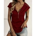 thumbnail image 4 of Camisa de encaje con cremallera de manga corta, camisa de encaje con cremallera de manga corta con cuello en V y cremallera para mujer Top de manga corta de encaje con cuello en V diseñado a medida, 4 of 6