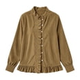 thumbnail image 4 of Cmtiyu Fashion Jackets for Women Long Sleeve Round Neck Button Down Khaki Corduroy Jacket with Ruffled Hem Casual Fall Outerwear Jacket S-3XL, 4 of 6
