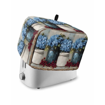 Fsddascl Blue Flower Toaster Cover 2 Slice Small Kitchen Appliance Covers Vintage Hydrangeas Bottle Fruit Painting Toaster Oven Cover with Loop Bread Machine Cover Polyester Dust Cover Protection