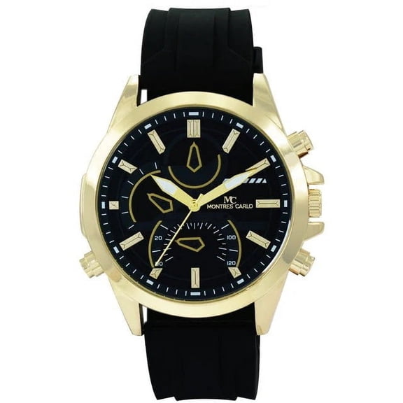 48mm Montres Carlo Men's Sports Analog Silicone Band Luxury Fashion Dress Watch (Gold/Black)