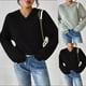 thumbnail image 1 of Blusas para mujer,Camisa con capucha para mujer, manga larga, cuello redondo, blusa informal de color liso, tela de imitación de rejilla, ideal para uso diario y en casa, sopatenor, 1 of 9