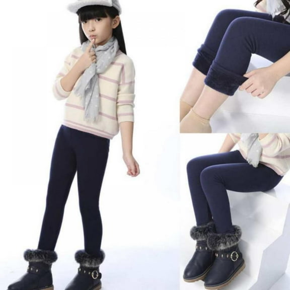 SYNPOS Girls Cotton Fleece Lined Warm Leggings Stretchy for Winter 2-13 Years
